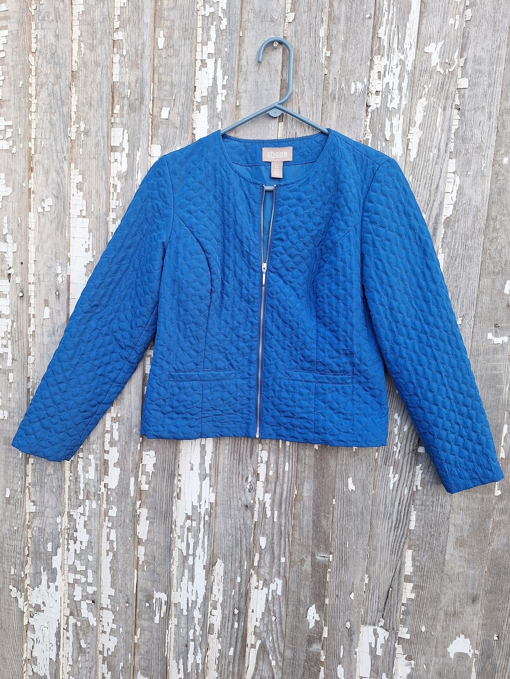 Chico's Quilted Cobalt Blue Zip-Front Blazer Size 0 Small